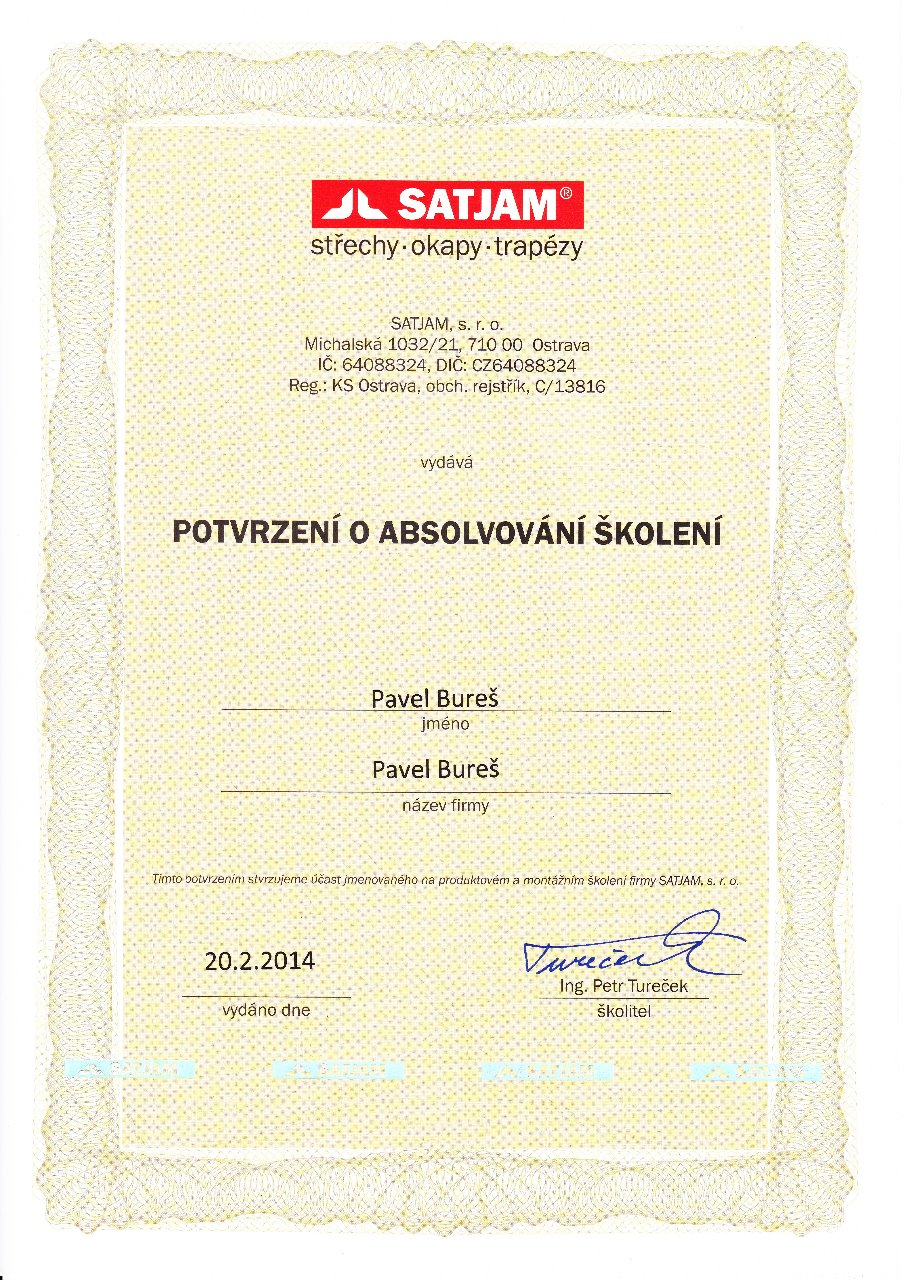 Střechy Pavel Bureš | Certifikace
